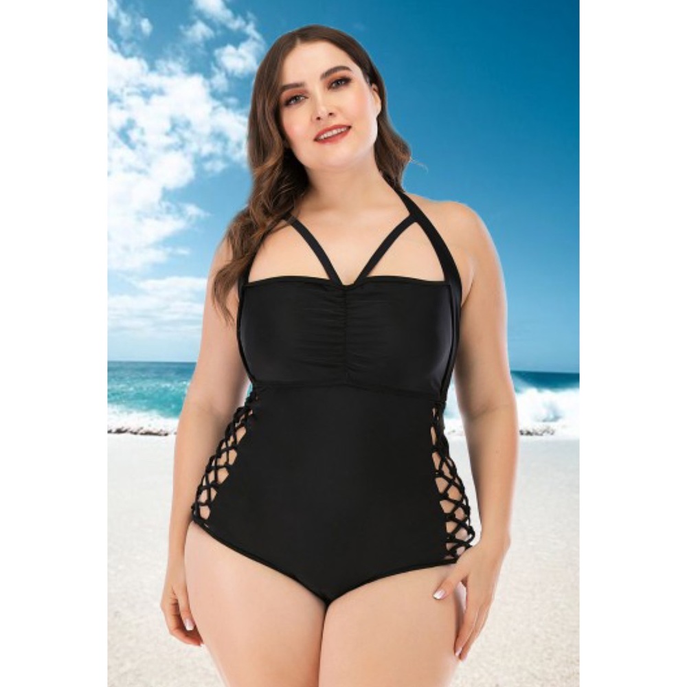 Sexy Plus Size Laced Up Bandage Push Up Swimsuit - Picture 8 of 16